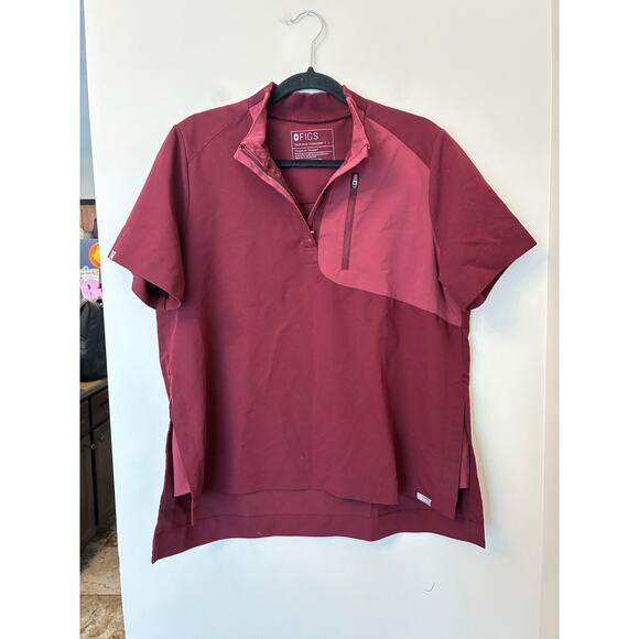 Figs Burgundy Short Sleeve Top - Picture 1 of 8
